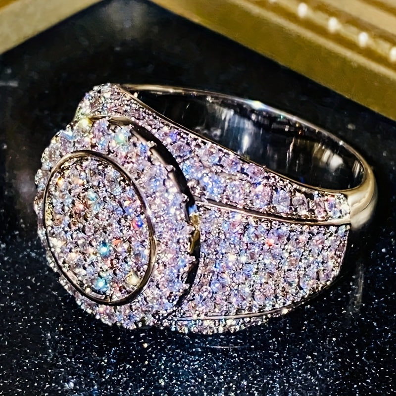 A luxurious Gothic women's ring, covered with round cut synthetic cubic zirconia, copper base, April birthstone, ideal for weddings, banquets, Valentine's Day gifts - Four Seasons Jewelry