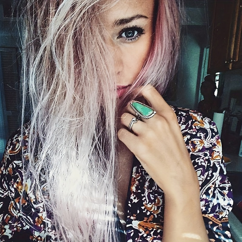 Classical water drop ring set with turquoise, silver-plated zinc alloy evening decoration gift, suitable for women