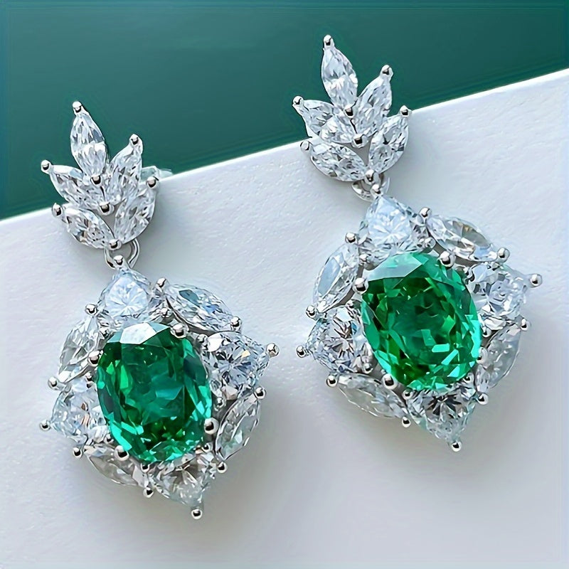 1 Pair of Elegant Ladies Hanging Earrings - Retro Style Synthetic Emerald and Diamond Embellishment, Nickel-Free Copper, Perfect for Parties and Casual Attire, Special Occasion Earrings | Luxury Style | Synthetic Emerald Earrings, Novel Earrings