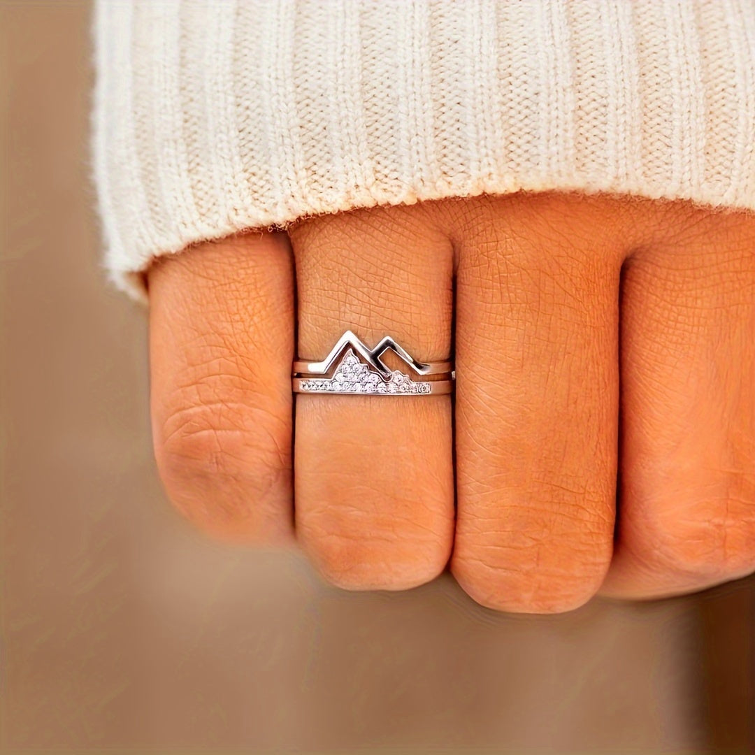 Fashion ring silver-plated trendy mountain design shop with sparkling Zirconia, suitable for men and Women's daily matching party accessories