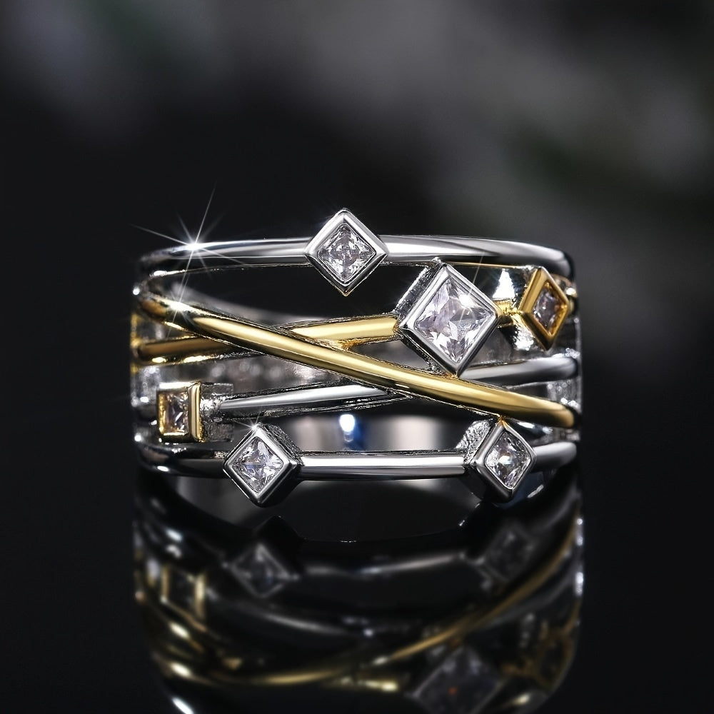 Vintage ring, multi-layer + interwoven design, paved with sparkling zircon, suitable for men and women, daily matching party accessories