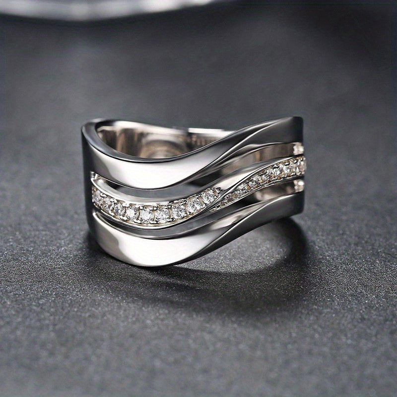 Ladies Bride Engagement Wedding Jewelry Silver Plated Band Ring