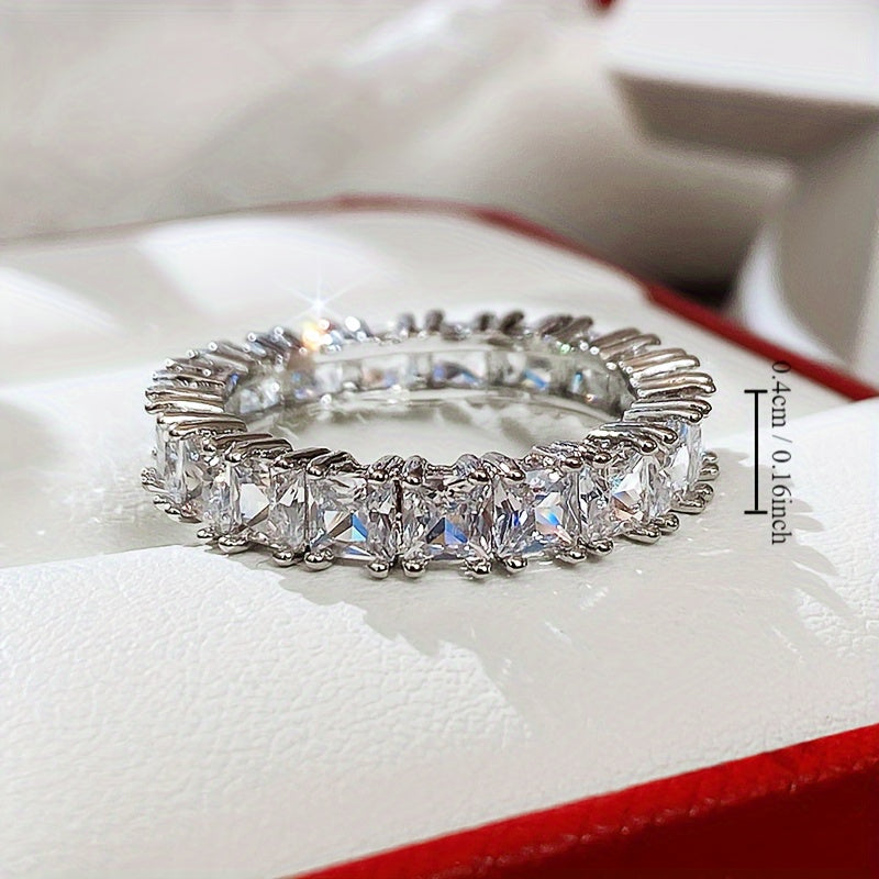 Ladies Fashion Silver Princess Cut White Zircon Eternity Ring