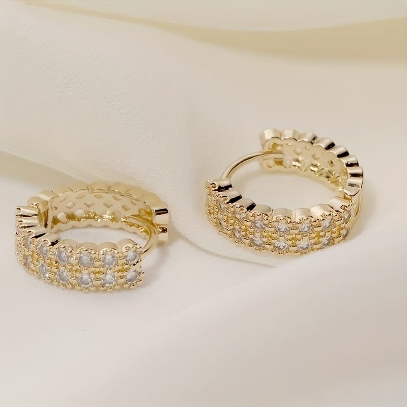 Exquisite double-row zircon inlaid copper-plated 18K gold earrings, elegant casual style, women's gift