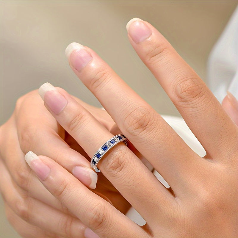 Silver Eternal Ring, Blue Cubic Zirconia Simple and elegant style, suitable for daily wear and women's anniversary gifts