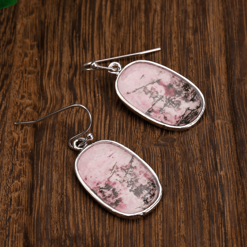 Handmade Pink Synthetic Gemstone Pendant Earrings Ladies 925 Silver Plated Jewelry