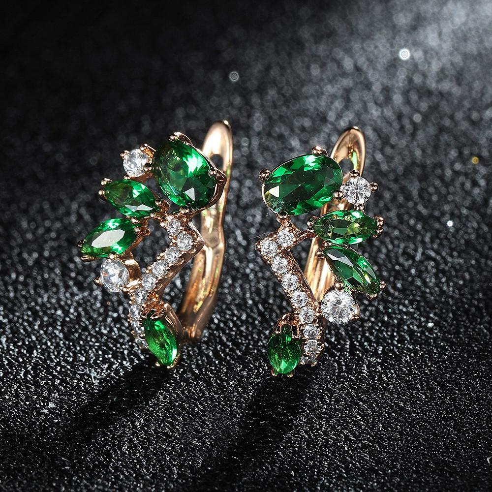 Colorful birthday gemstone pendant earrings, horse eye cut red purple olive emerald earrings, flower and leaf exquisite earrings gift.