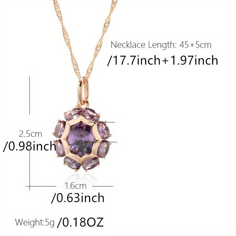 1 Sparkling Oval Purple Stone Pendant Necklace Women's Luxury Gold Party Everyday Jewelry Perfect for Pretend Play, Perfect for Winter, New Year
