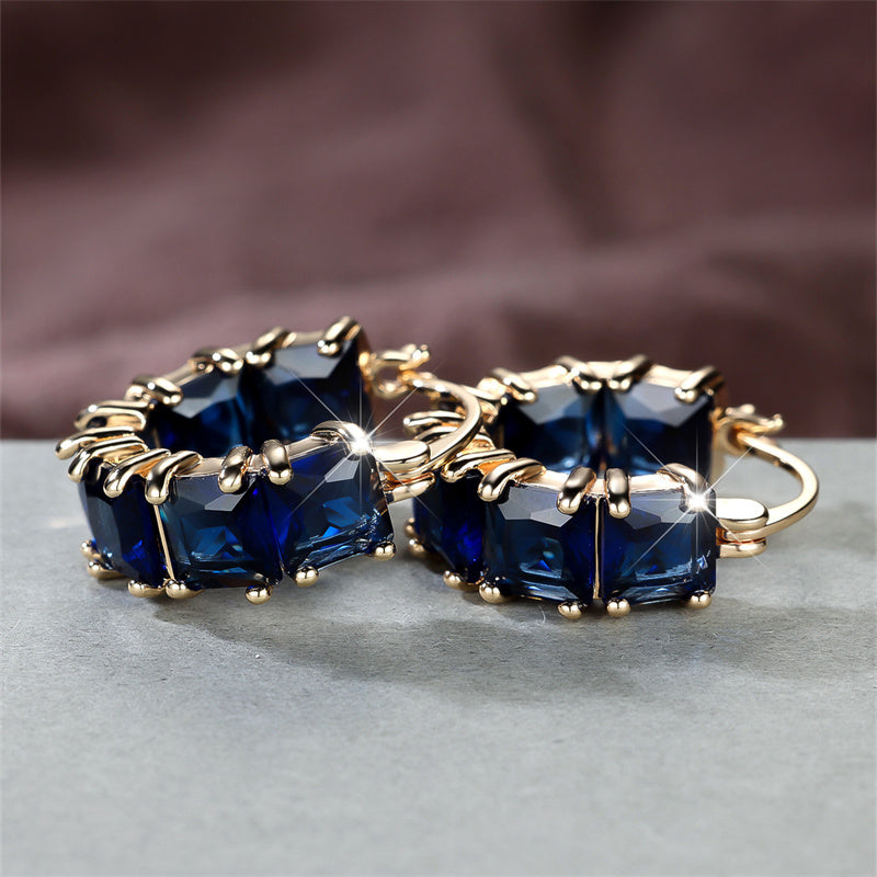 Elegant gold-toned square-cut blue Zirconia pendant earrings - the perfect gift for Valentine's Day, Halloween and Christmas, for winter and New Year's wear