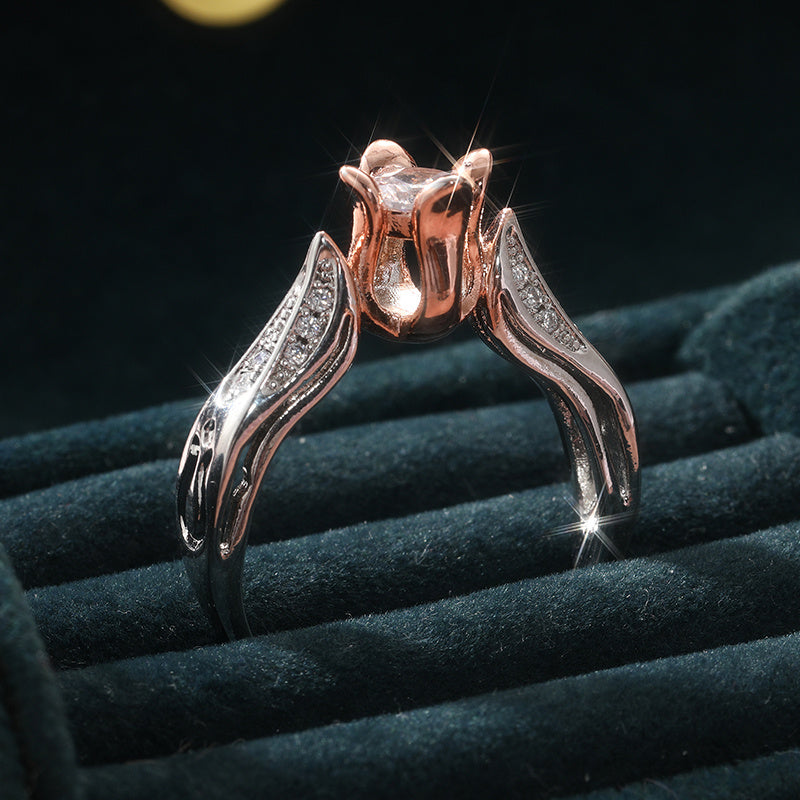 Vintage Bohemian elegant rose ring with cubic Zirconia-silver copper plating, suitable for daily wear and gift