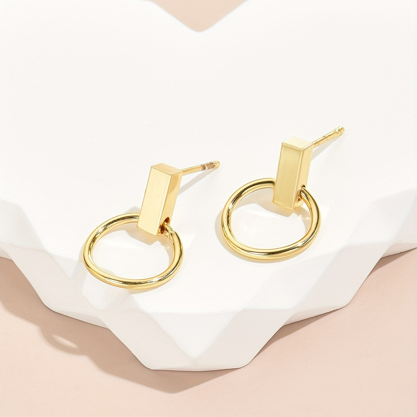 Golden round design stud earrings elegant simple style copper jewelry fashion Women's gift