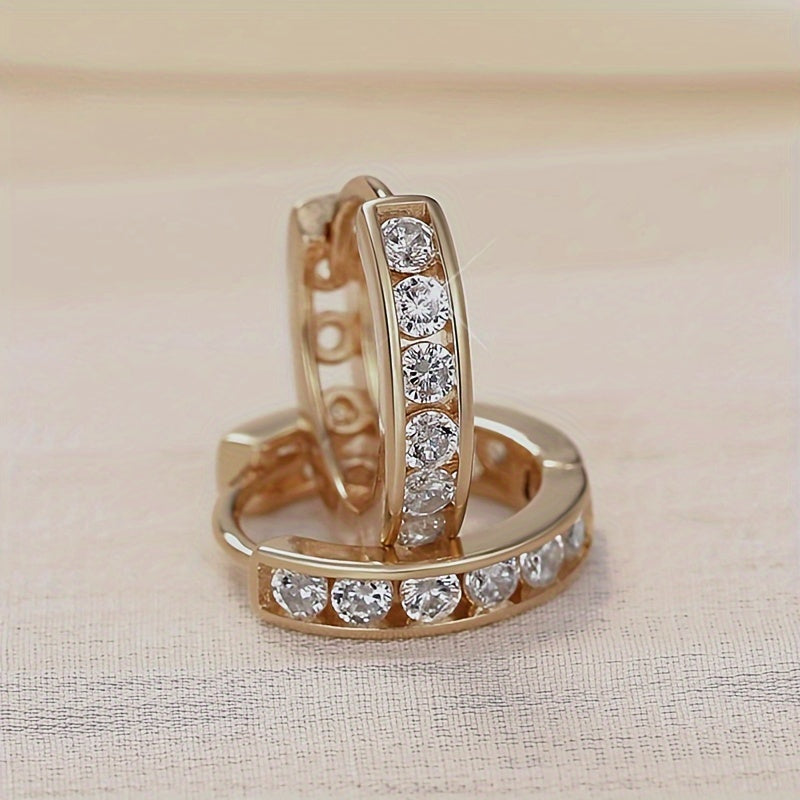 A pair of 18K gold plated ring earrings, exquisite zircon inlaid women's earrings, daily wear fashion accessories