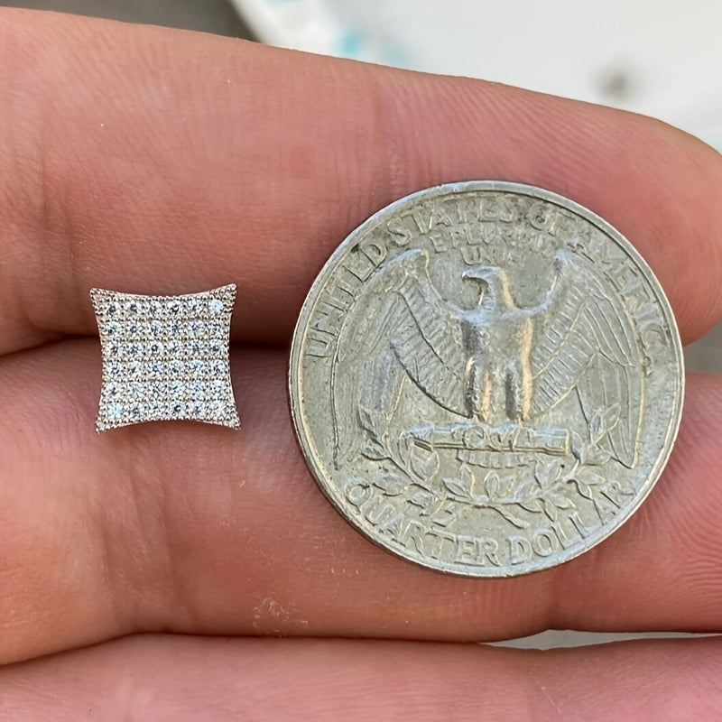 Ladies and Men's Elegant Square Glitter Earrings, Copper Synthetic Zirconia Inlay, Nickel Free Plating, Stylish Geometric Design, April Birthstone, Everyday Party Jewelry