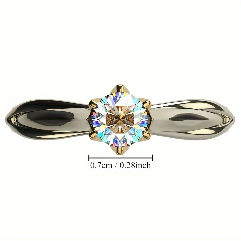 Elegant Two Tone 925 Silver Plated Gold Claw Zirconia Single Stone Lady Ring - Perfect for Engagements and Weddings, April Birthstone, All Seasons