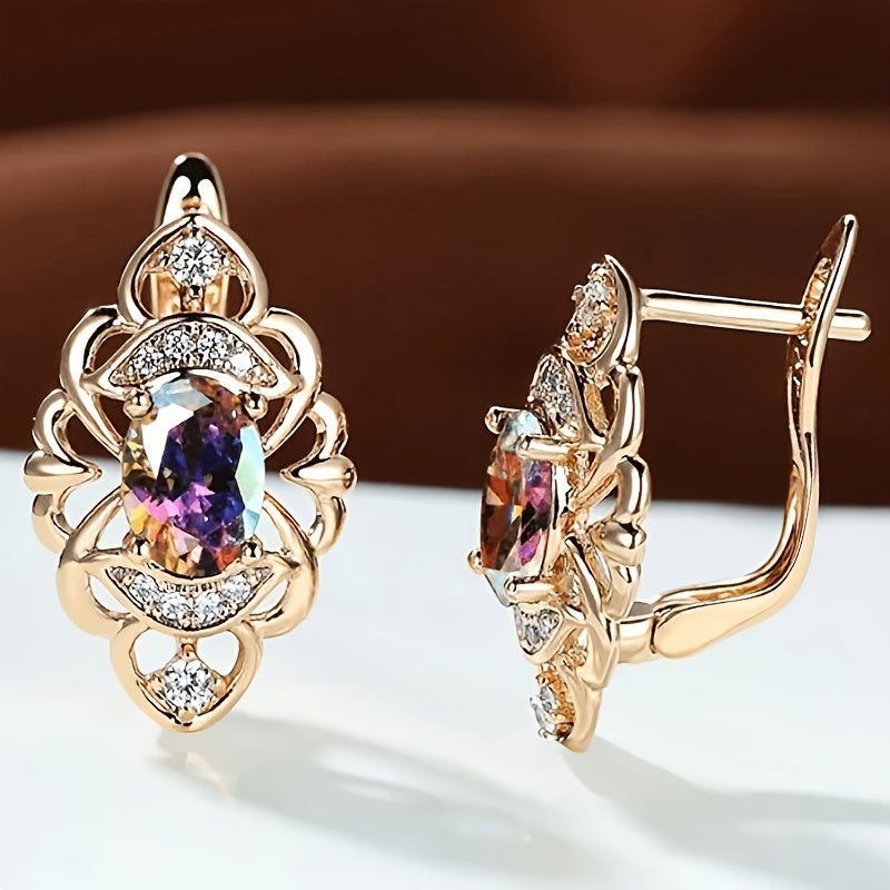 Zirconia hollow earrings, copper earrings, fashionable and elegant jewelry, trendy Women's gifts