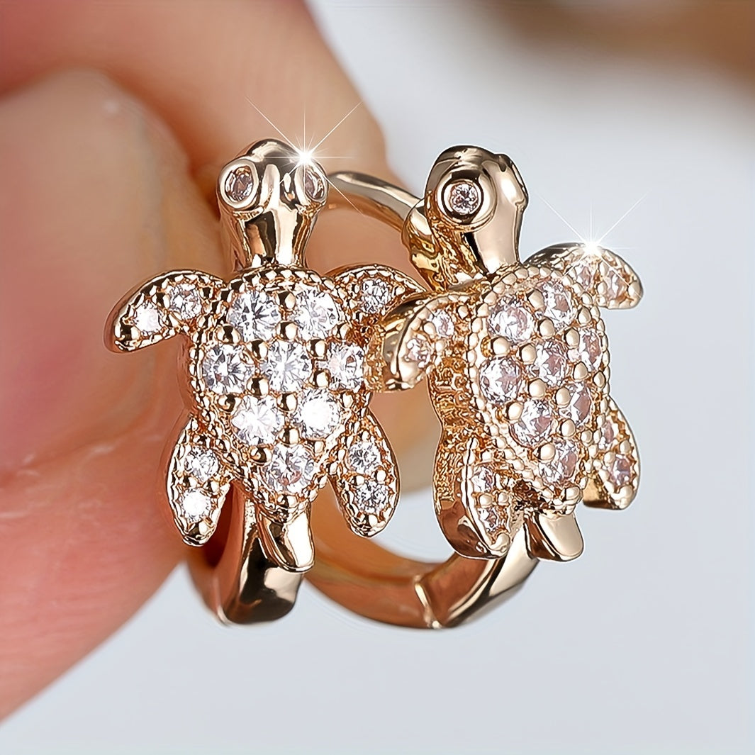 Elegant copper tortoise earrings with synthetic Zirconia, unplated, cute animal-inspired fashion jewelry, suitable for Women's daily and banquet occasions, all-season accessories