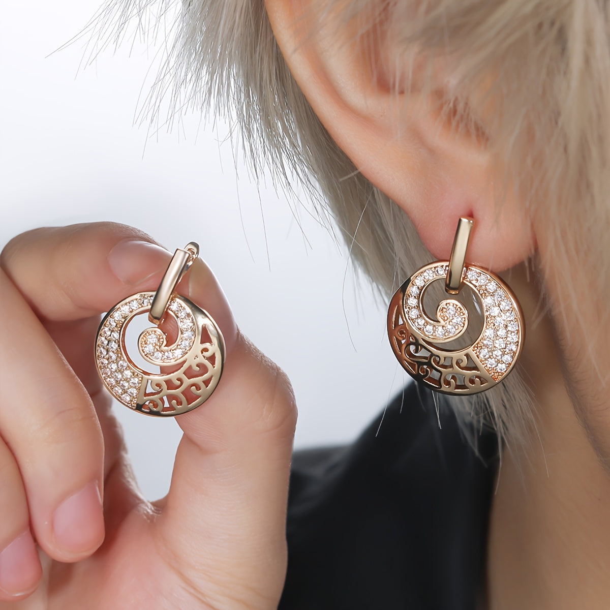 1 Pair Flower Drop Earrings, Golden Cubic Zirconia Accessories Jewelry