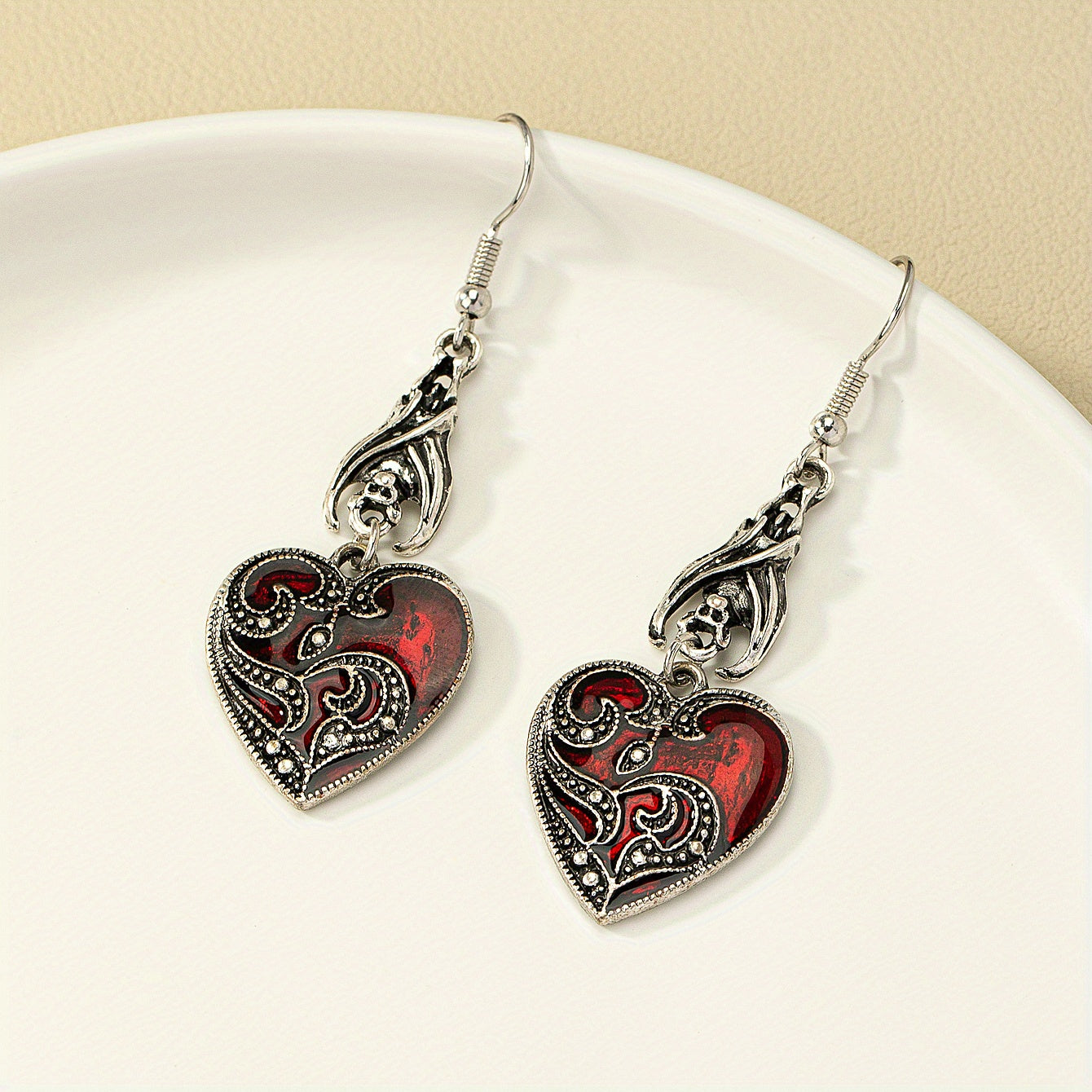 Bat Red Heart Design Pendant Earrings Vintage Gothic Zinc Alloy Jewelry Creative Women's Gifts Halloween Accessories