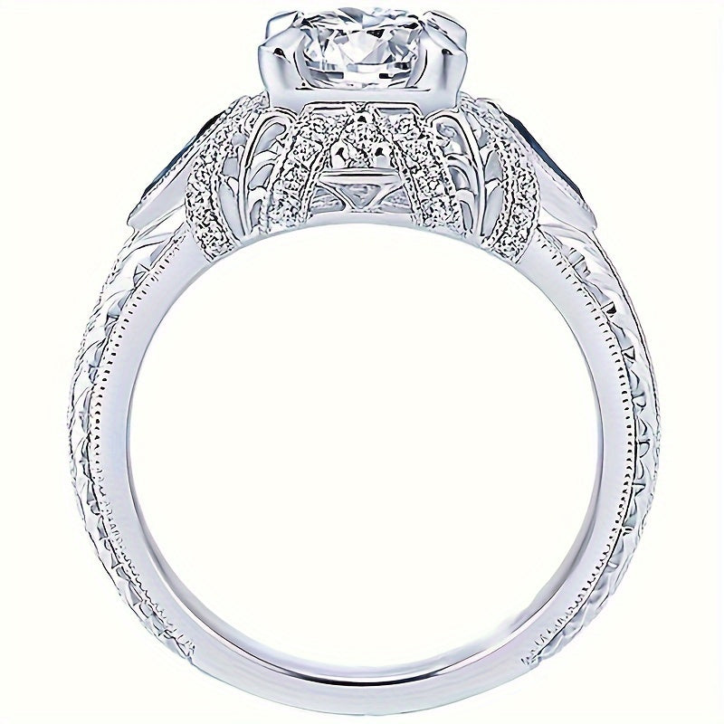 1 Women's Anniversary Ring Classic 4 Claw Set Round Zirconia Ring Synthetic Sapphire Ring Women's Daily Casual Party Jewelry