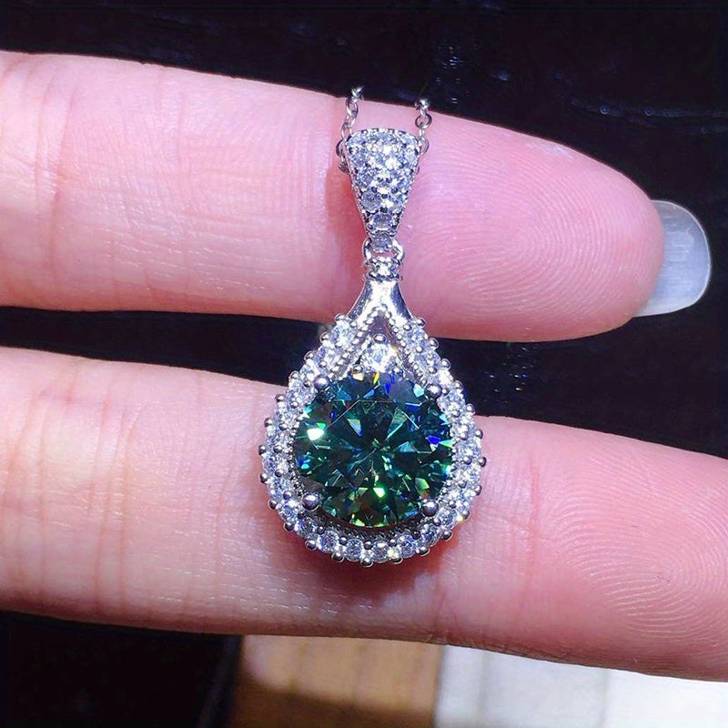 925 Silver Plated Round Cut Emerald Pendant Necklace Ladies Wedding Party Necklace