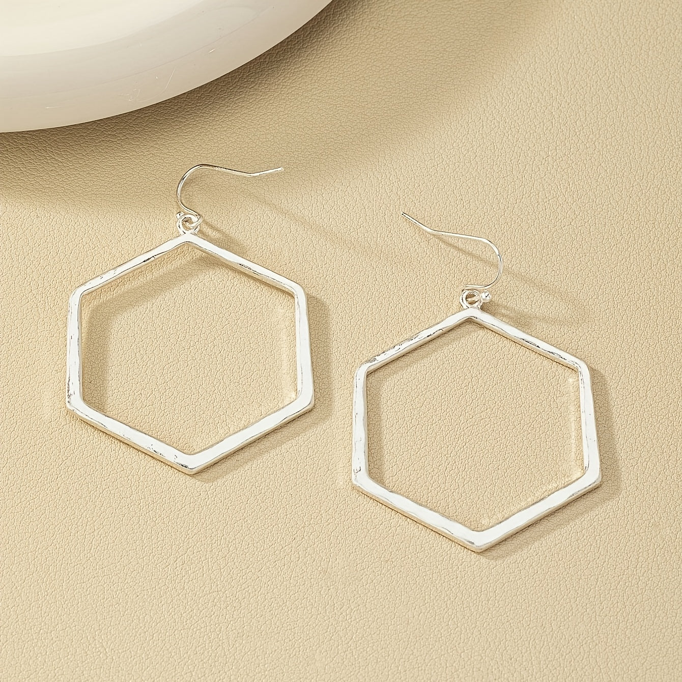 Geometric Shape Hollow Out Hexagonal Dangle Earrings Retro Simple Style Alloy 14K Gold Plated Material Trendy Female Gift