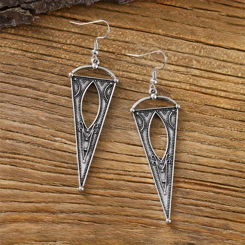 Classical triangular engraved hanging earrings, silver-plated zinc alloy jewelry, exquisite ladies' gifts
