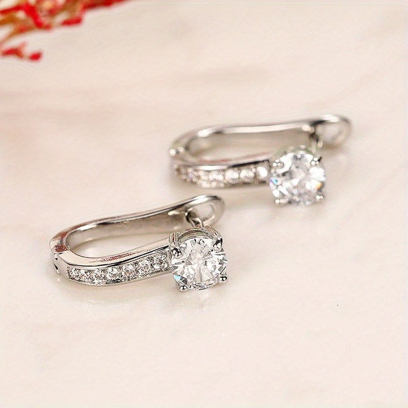 Stylish exquisite simple creative 925 silver plated ear buckle women's design zirconia ring earrings gift suitable for wedding accessories ceremony