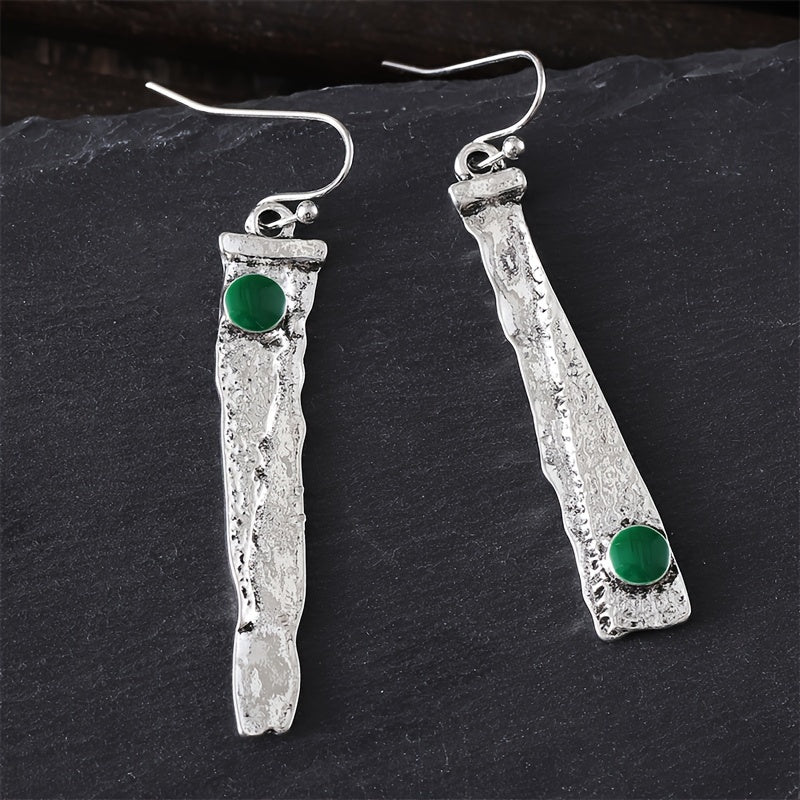 European and American retro Thai silver serrated earrings, emerald creative earrings