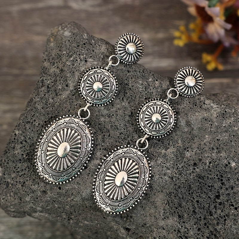 Pattern Long Drop Earrings Vintage Bohemian Alloy Jewelry Holiday Earrings Fashion Gifts TRIO Earrings