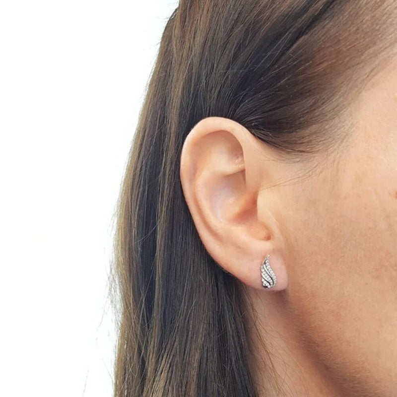 Cute Angel Wings 925 Silver Plated Zircon Stud Earrings, Ladies Elegant Accessories