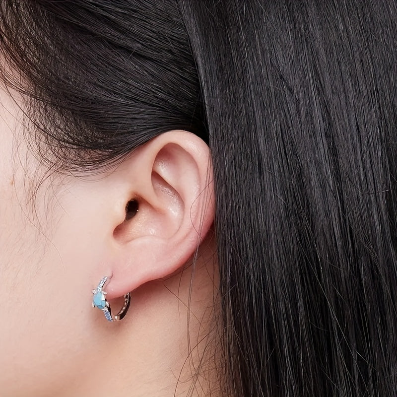 Ladies' elegant bohemian turtle earrings with synthetic sapphire, March birthday stone, nickel-free copper, animal-themed design, suitable for daily and party wear