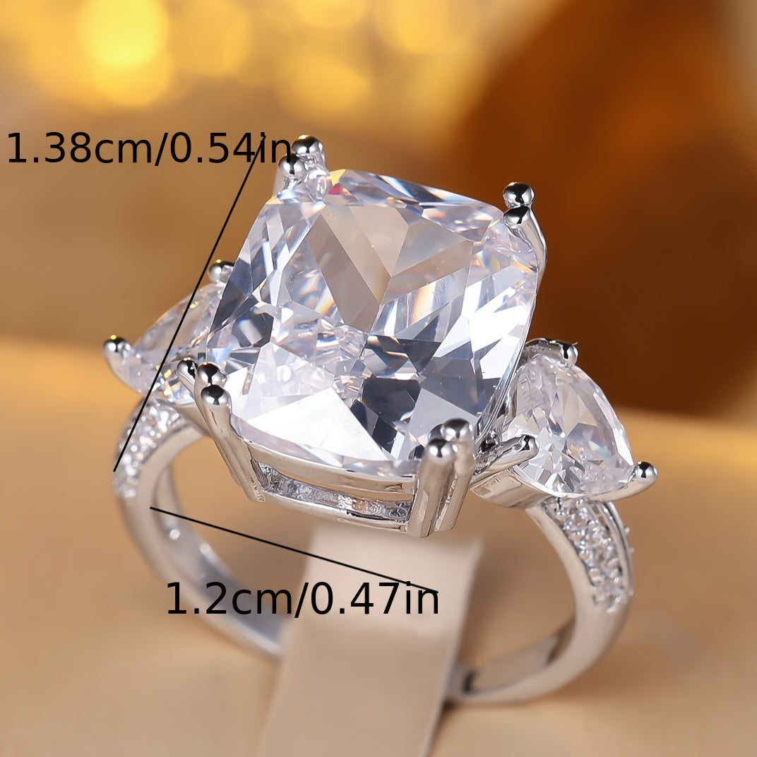 An elegant bohemian copper engagement ring with synthetic cubic Zirconia, unplated - a luxurious square engagement ring for weddings, vacations and all seasons