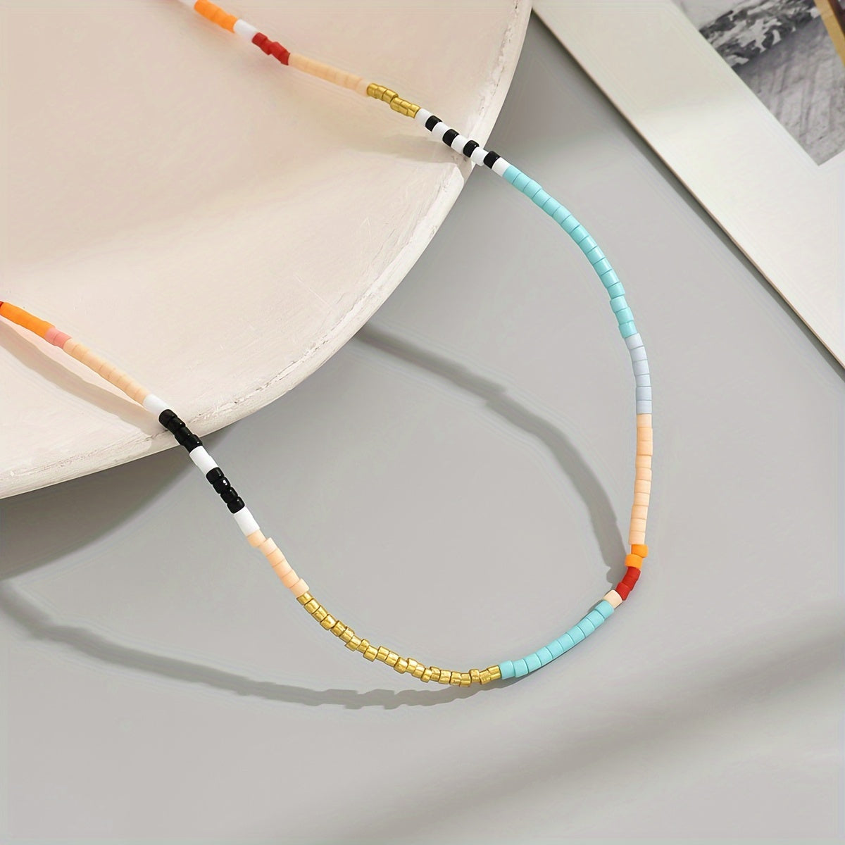 Bohemian handmade colorful bead necklace with stainless steel clasp - perfect for beach vacations and casual dresses