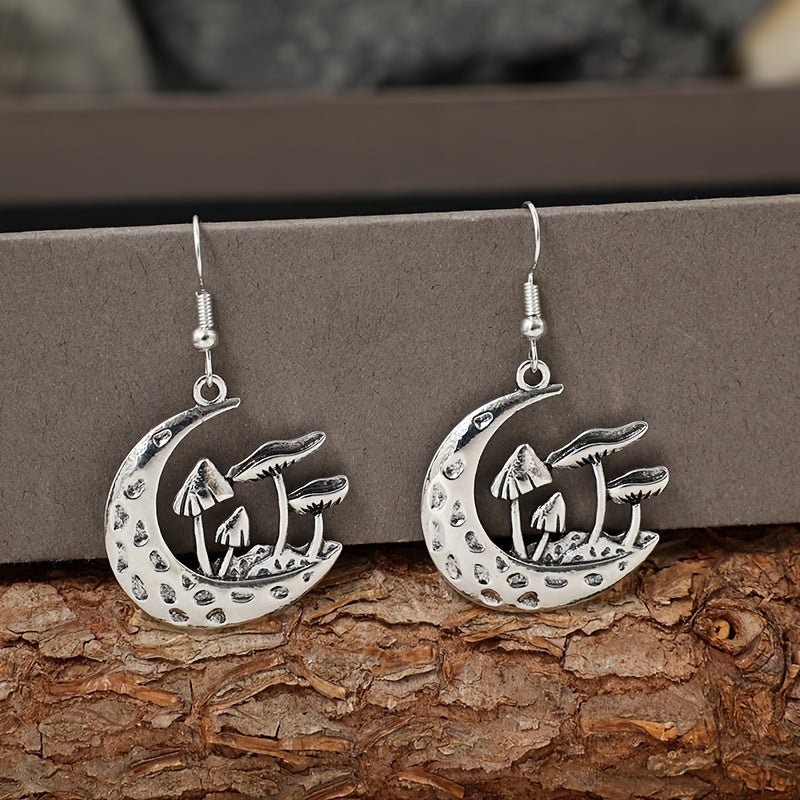 Vintage Moon Mushroom Pendant Drop Earrings Alloy Earrings Elegant Style Jewelry Fashion Women's Gifts