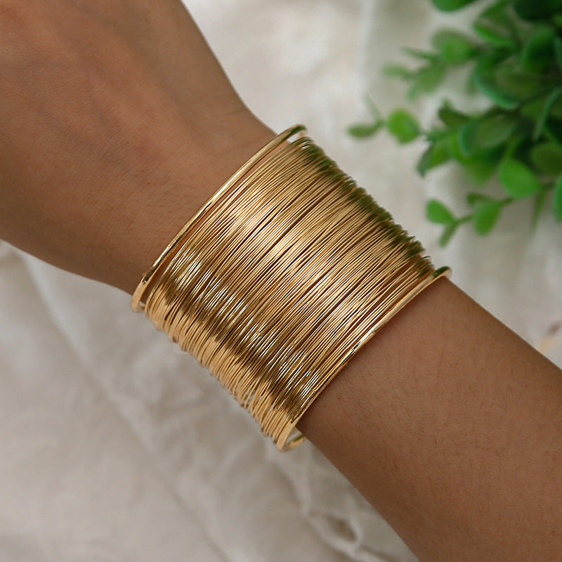 Popular Street Punk Party Jewelry Multi-layer Hollow Rigid Silk C-type Open Bracelet