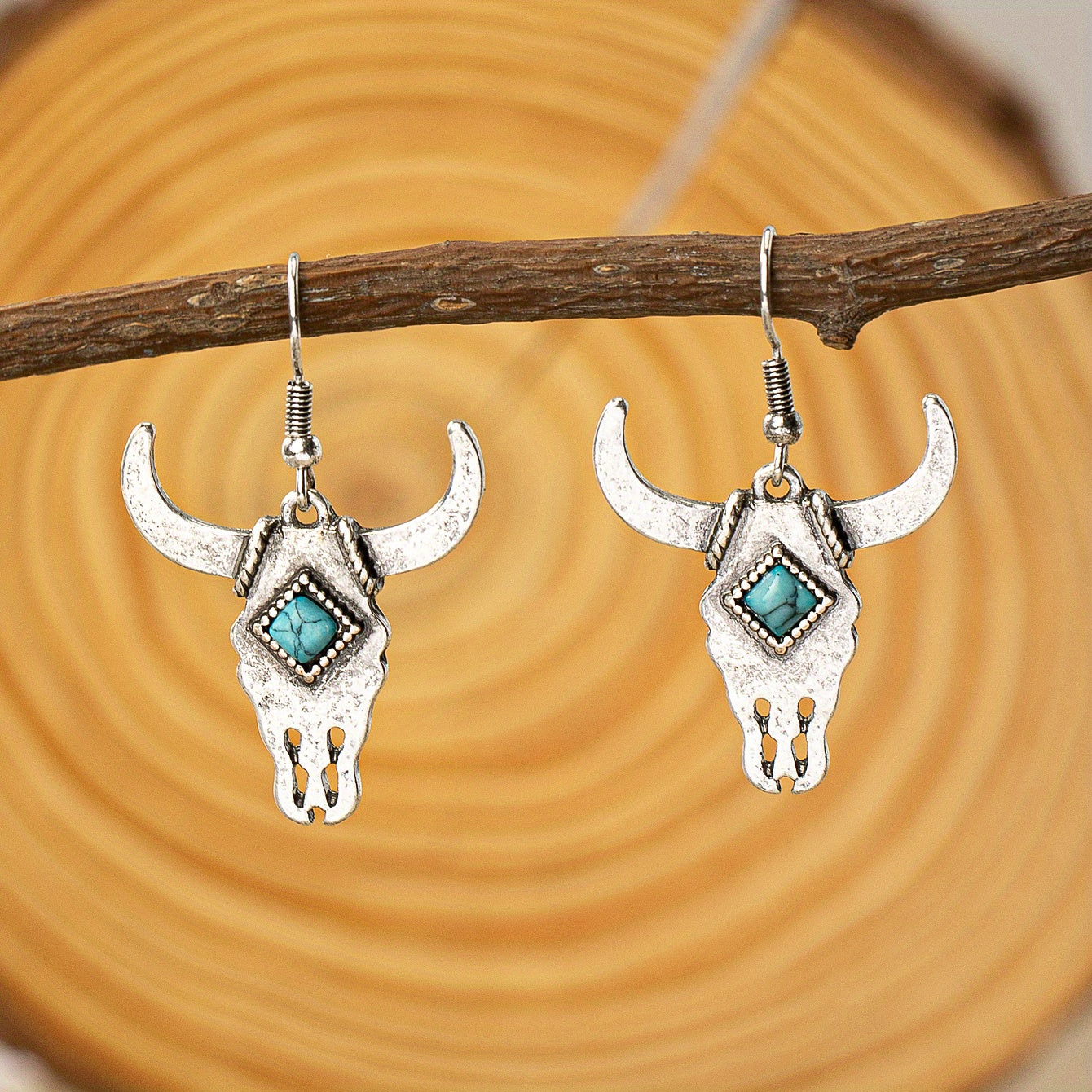 Western Vintage Bullhead Bohemian Style Turquoise Ladies Earrings