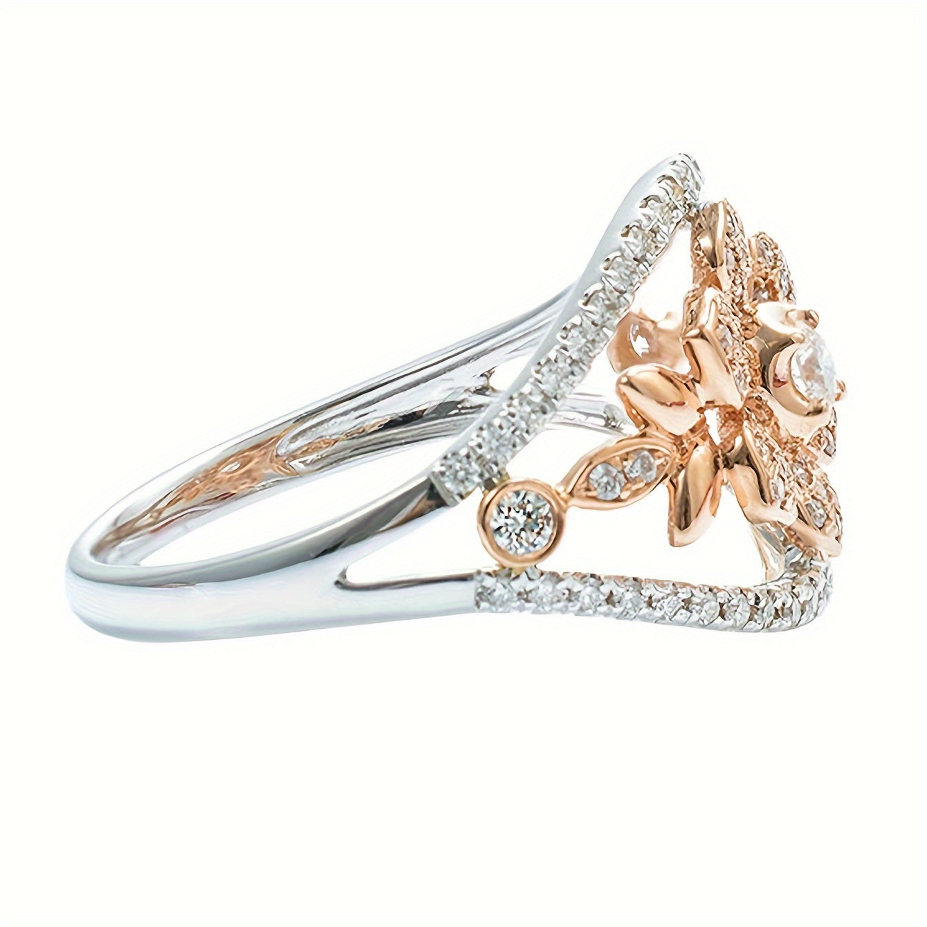 Elegant Bohemian floral engagement ring in unplated copper for weddings and banquets