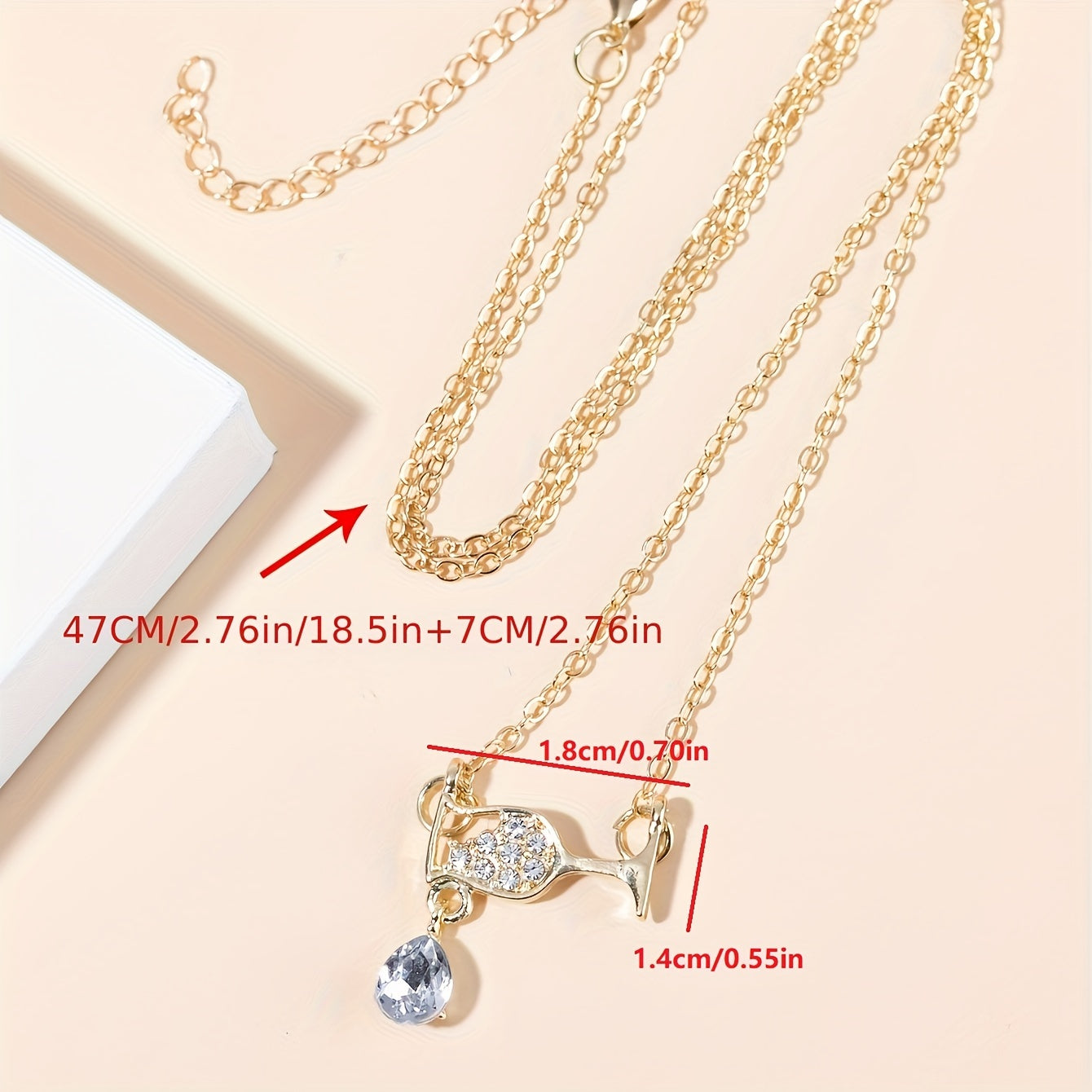 Creative Water Drop Wine Glass Pendant Necklace Vintage Silver Plated Shiny Pendant Necklace Collarbone Chain Jewelry Ladies