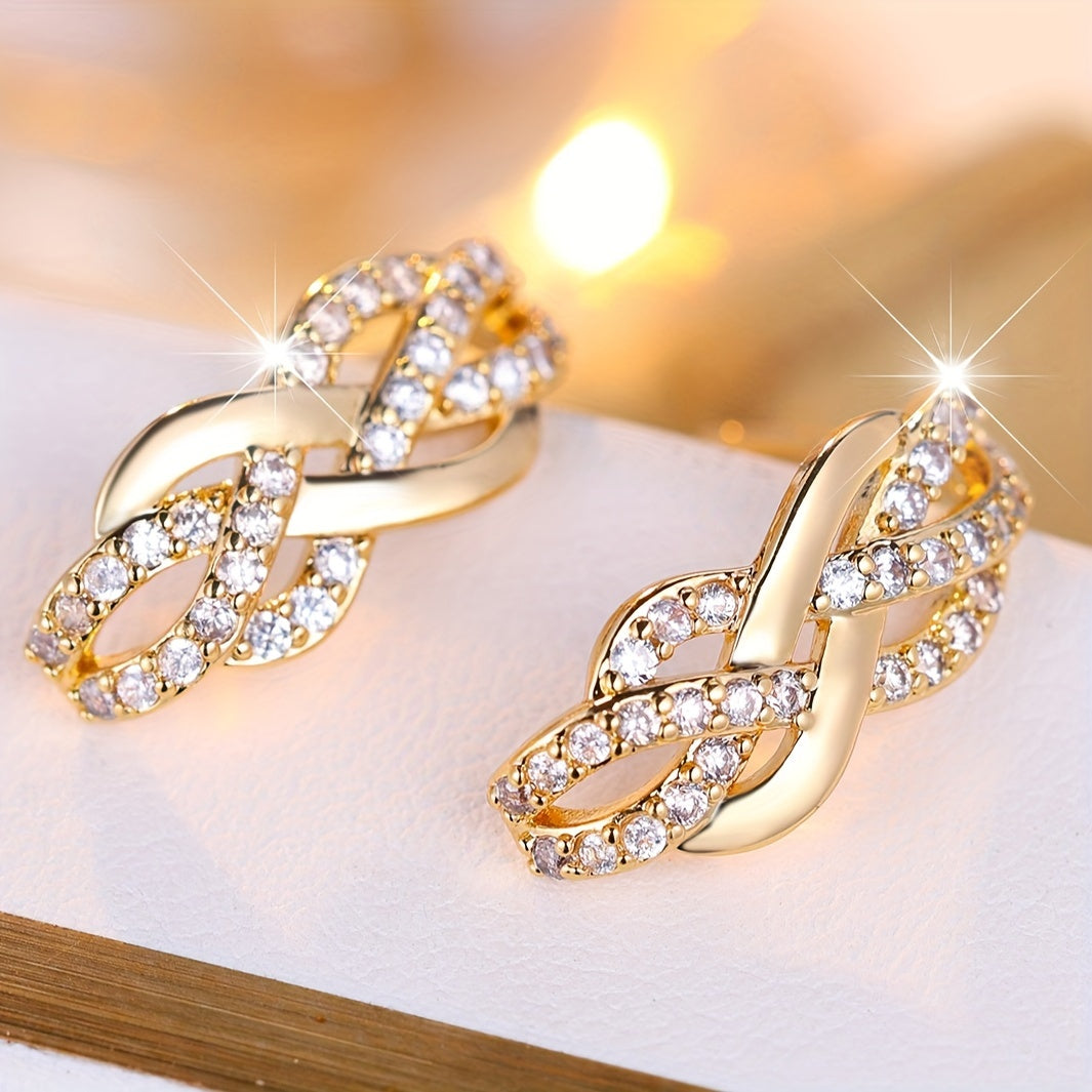 Elegant Bohemian Infinity Twist Ring Earrings with Sparkling Cubic Zirconia - Perfect for Weddings, Parties and Gifts