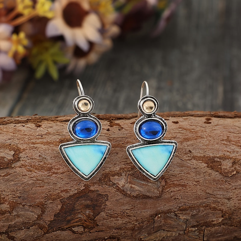 Retro ethnic style alloy earrings set with synthetic gemstones, retro fashion pendant women's jewelry