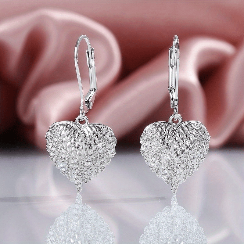 Elegant angel wings heart-shaped sparkling zircon trim retro elegant pendant earrings silver-plated jewelry lover gift