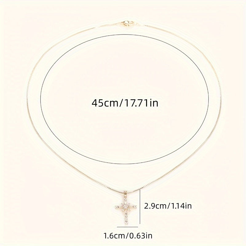 Elegant cross pendant necklace inlaid with zircon, fashionable princess necklace accessory, suitable for women