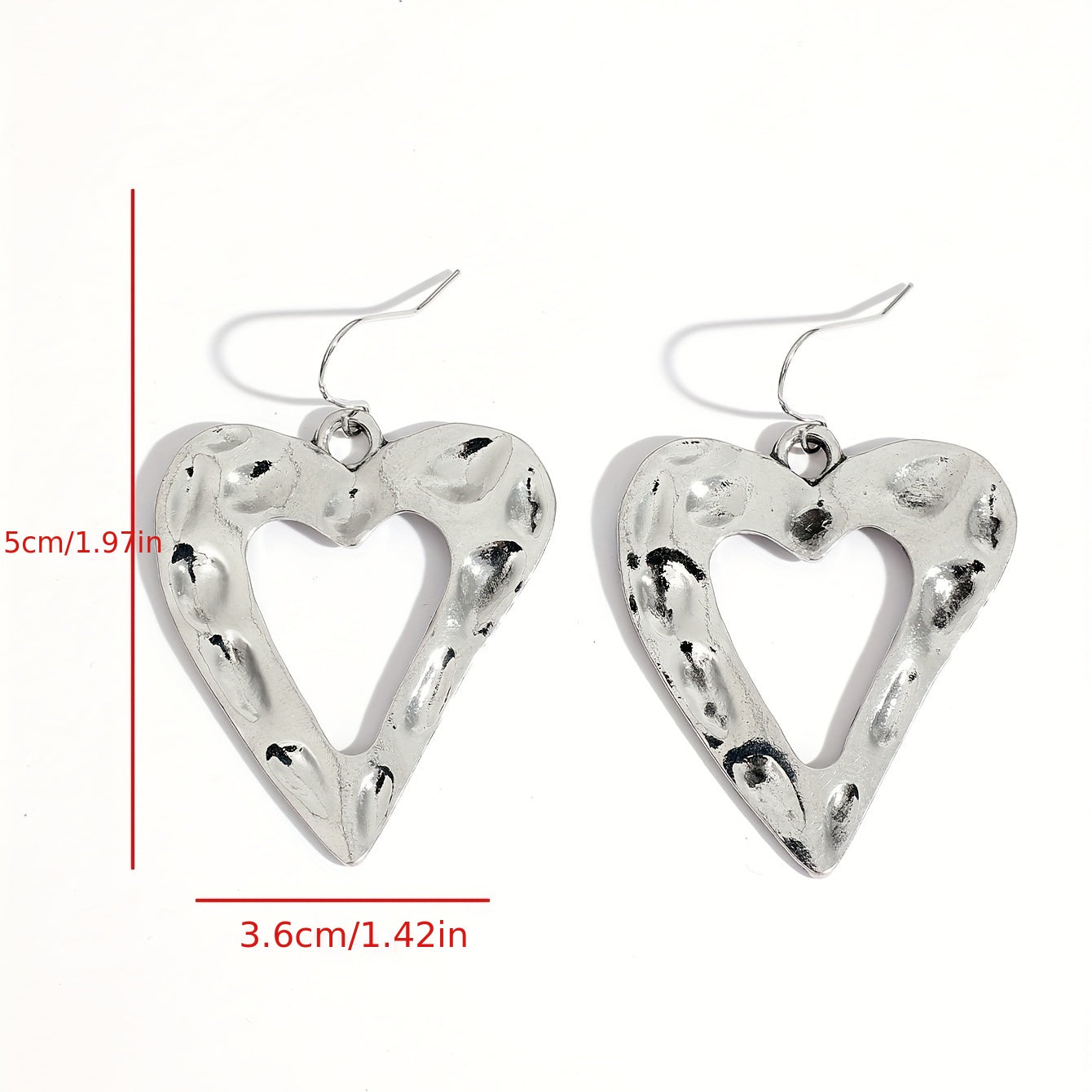 Valentine's Day Creative Hammer Heart Alloy Hook Earrings Vintage Minimalist Style Zinc Alloy Silver Plated Jewelry Women's Gift