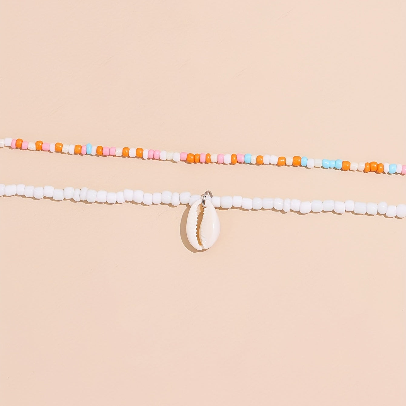 Ladies Summer Vacation Bead Layered Necklace, Bohemian Shell Pendant