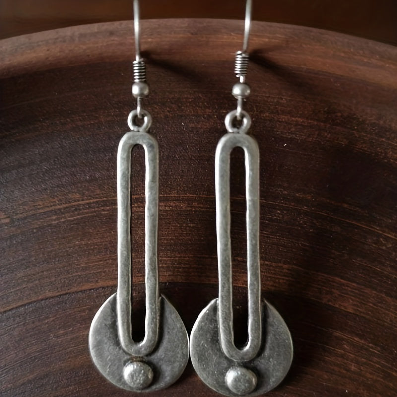 Retro water drop simple word hollow round pendant creative alloy earrings