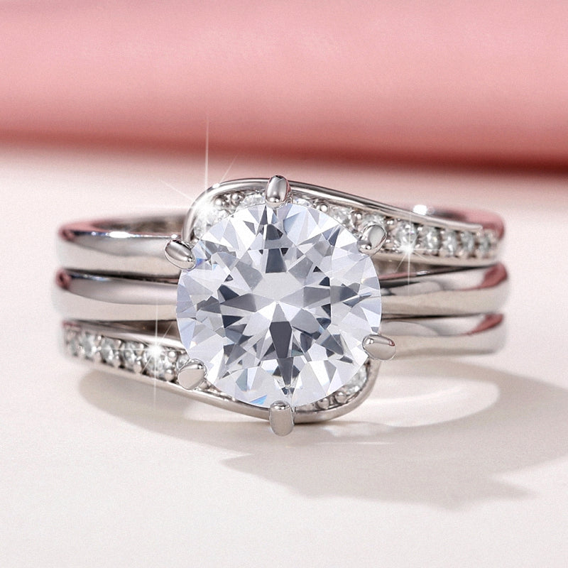 Exquisite 925 silver-plated zircon ring set, anniversary gift, wedding engagement jewelry set, ring 2-piece set.