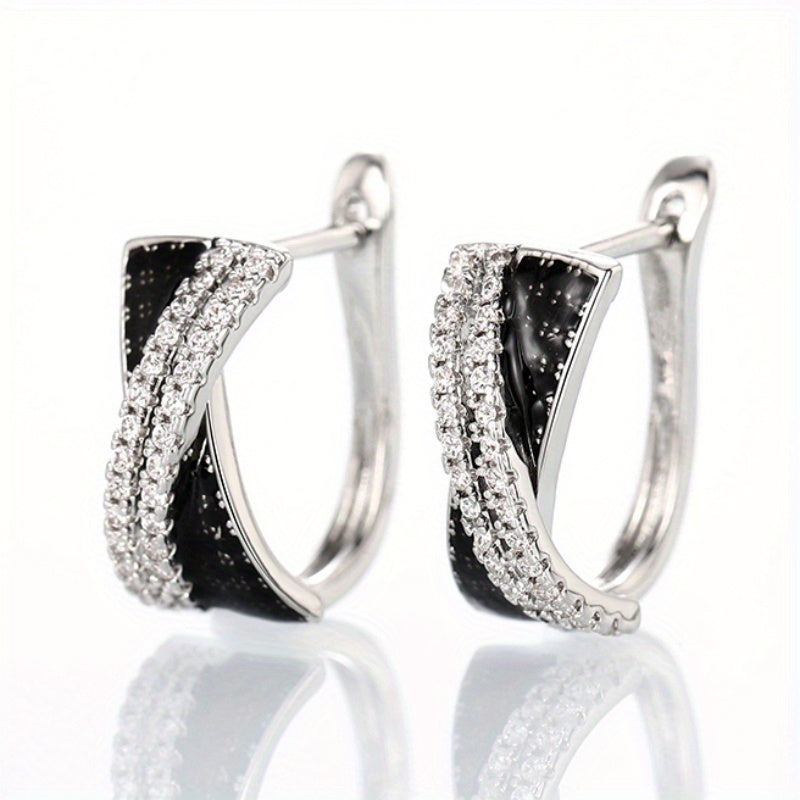 Creative X-shaped loop earrings with white and black Zirconia, elegant and luxurious style, exquisite Women's earrings