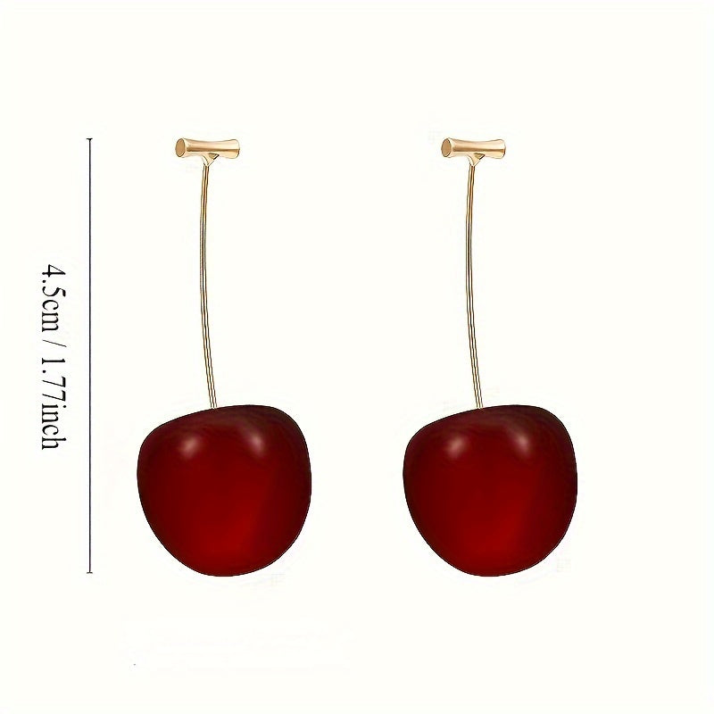 Fashion Burgundy Cherry Fruit Earrings - Ladies Versatile and Stylish Alloy Pendant Ornament with Sweet Personality
