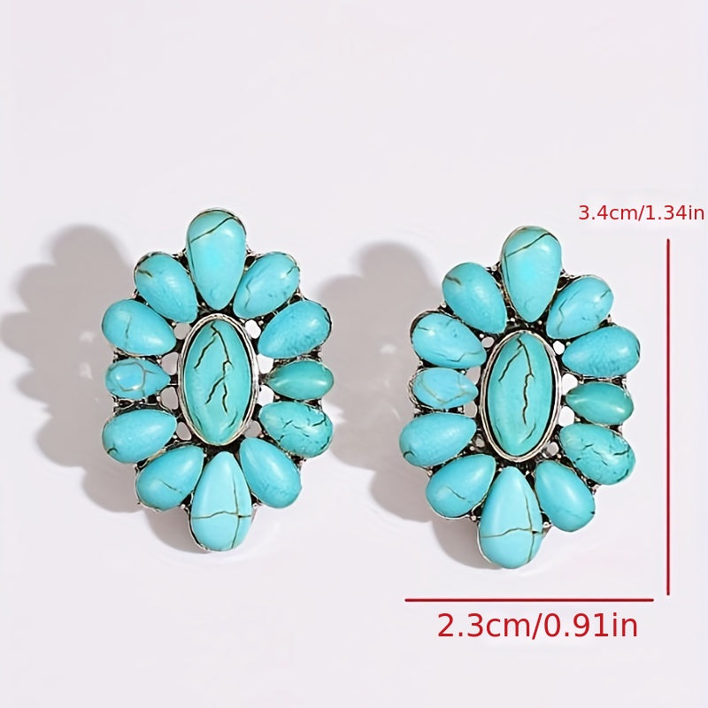 Vintage Western Geometric Turquoise Stud Earrings for Women