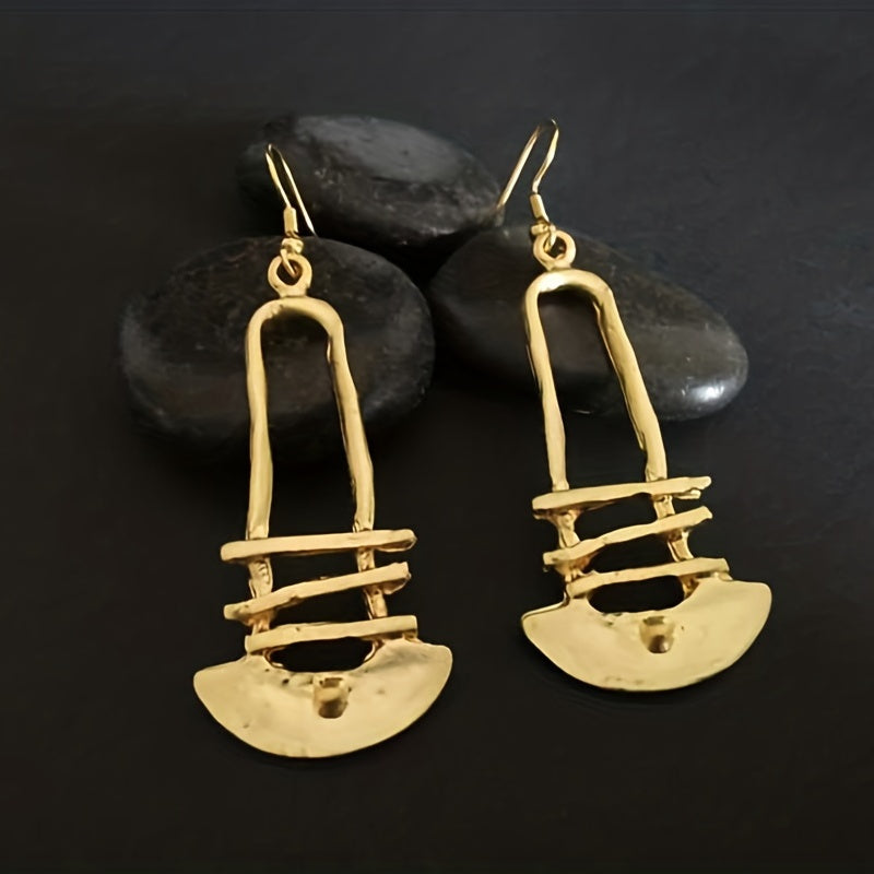 Retro simple hollow ladder design gold pendant earrings zinc alloy jewelry daily wear accessories fashion women's gifts